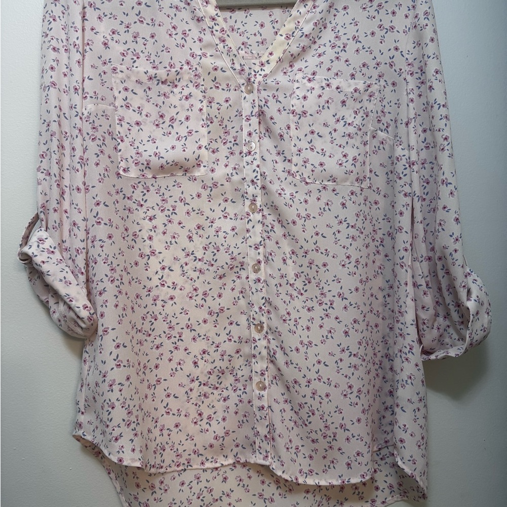 Iz Byer Light Pink Floral Blouse